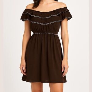 3/$10 Max Studio Chocolate Ruffle Short Sleeve Dress